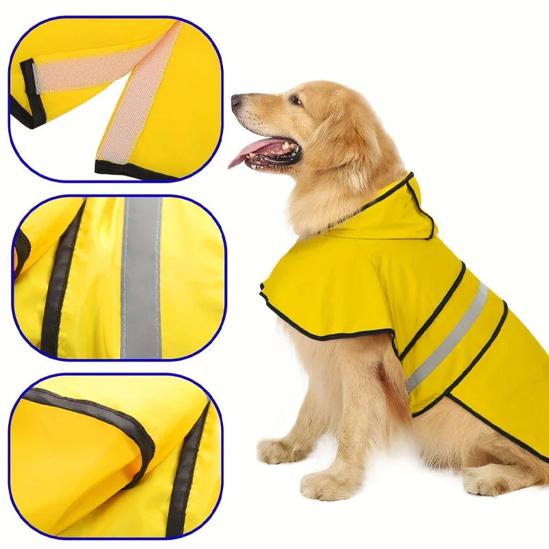 Keep Your Pet Dry And Comfortable - Adjustable Waterproof Windproof Dog Raincoat  Double-Layer Yellow Raincoat With Two-Way Wear