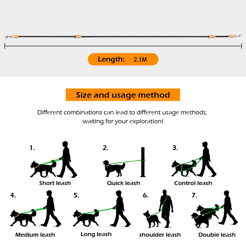 New Generation Dog Leash Multifunctional 2.1M Adjustable and Nylon for Large Hands-Free Leash for 2 Dogs Universal