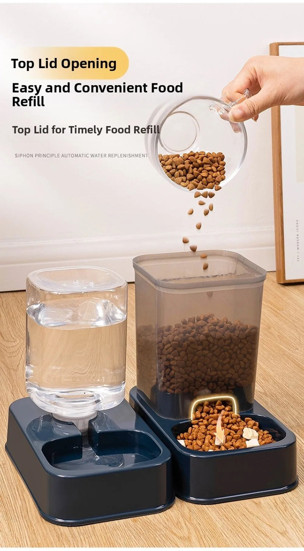 1.2L/1.5L Pet Automatic Feeder Large Capacity 2 Styles Cat Dog Water Dispenser Feeder Set Plastic 3 Colors