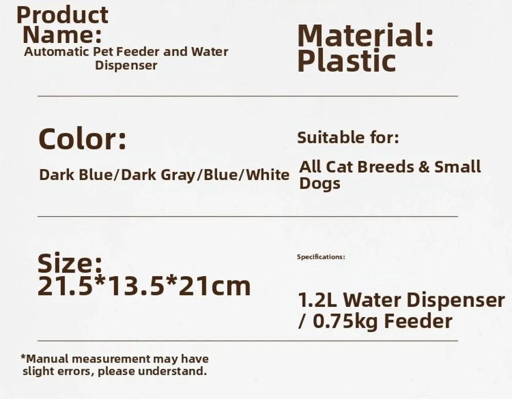 1.2L/1.5L Pet Automatic Feeder Large Capacity 2 Styles Cat Dog Water Dispenser Feeder Set Plastic 3 Colors