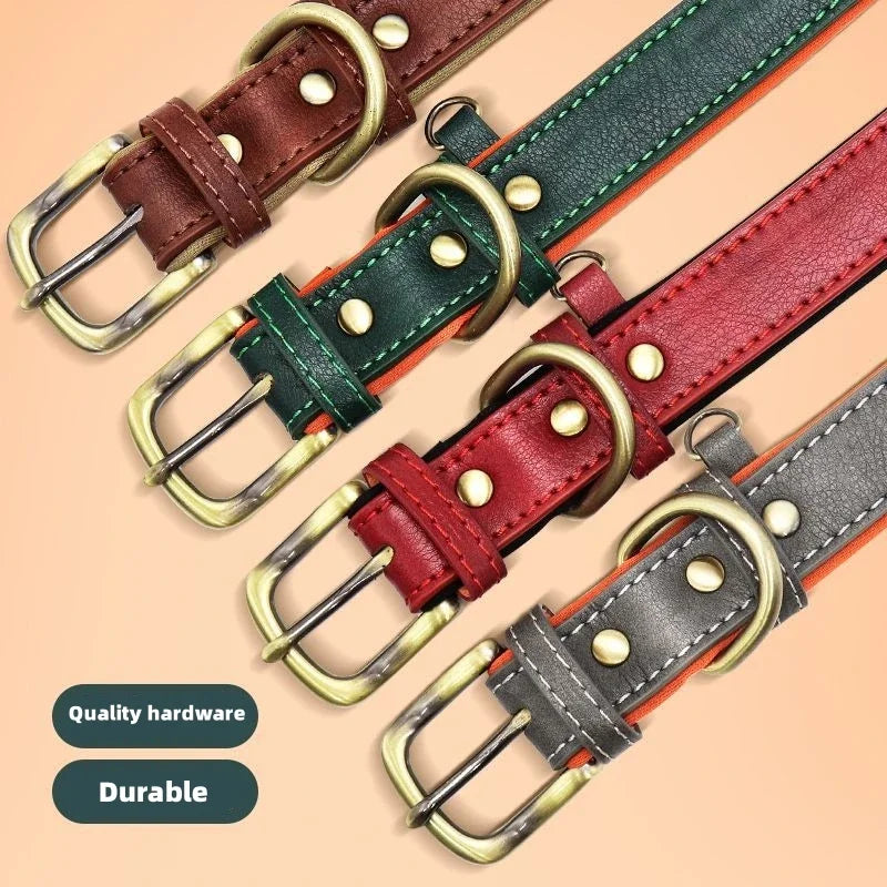 Personalized Customized Leather ID Nameplate Dog Collar Soft Padded Dogs Collars Free Engraving Name for Small Medium Large Dogs