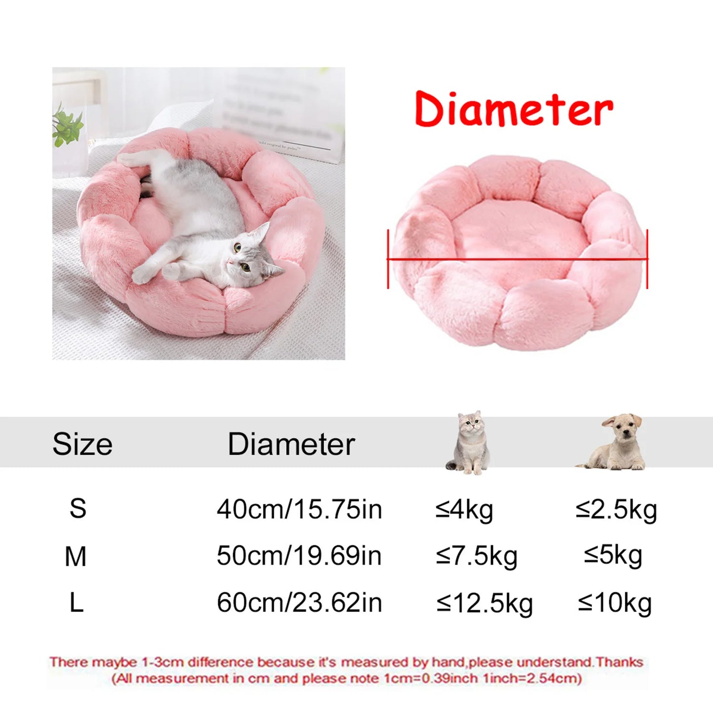 40-90cm 6 Sizes Round Pet Bed for Large Dog Bed Super Soft Cat Bed Plush Dog House for Medium Dog House Winter Warm Sleeping
