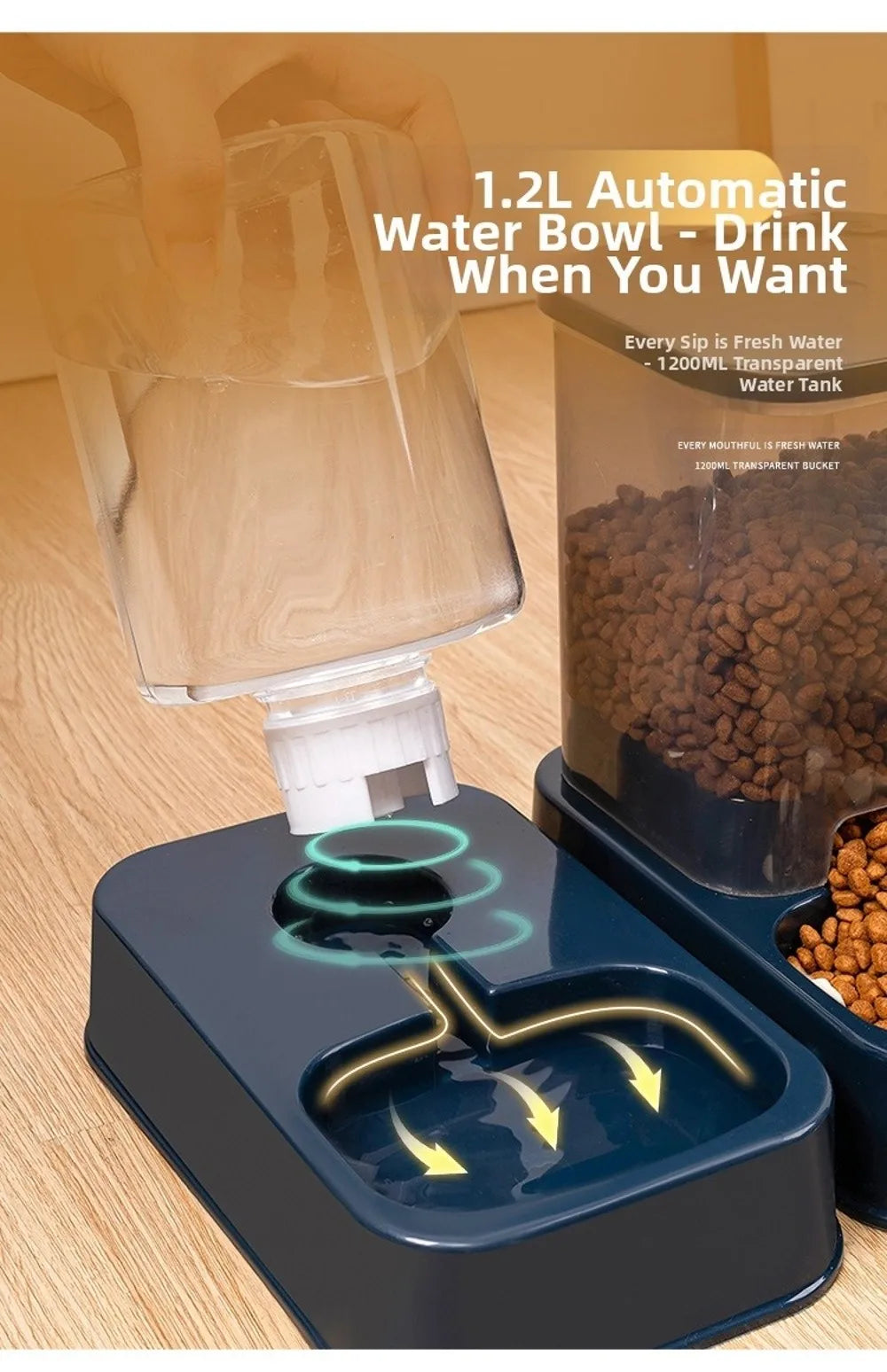 1.2L/1.5L Pet Automatic Feeder Large Capacity 2 Styles Cat Dog Water Dispenser Feeder Set Plastic 3 Colors