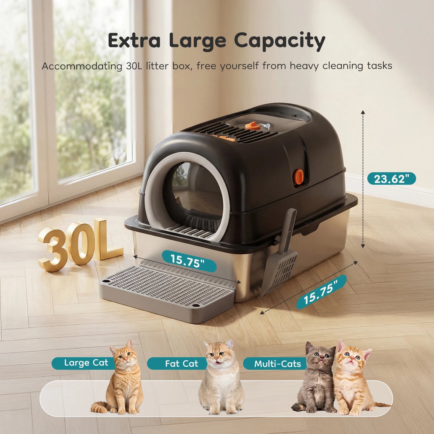 SteelGuard™ XL Stainless Litter Box