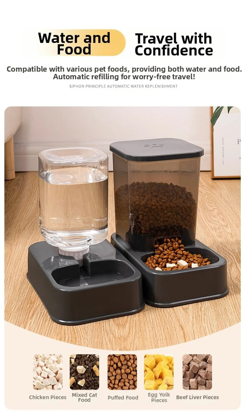 1.2L/1.5L Pet Automatic Feeder Large Capacity 2 Styles Cat Dog Water Dispenser Feeder Set Plastic 3 Colors