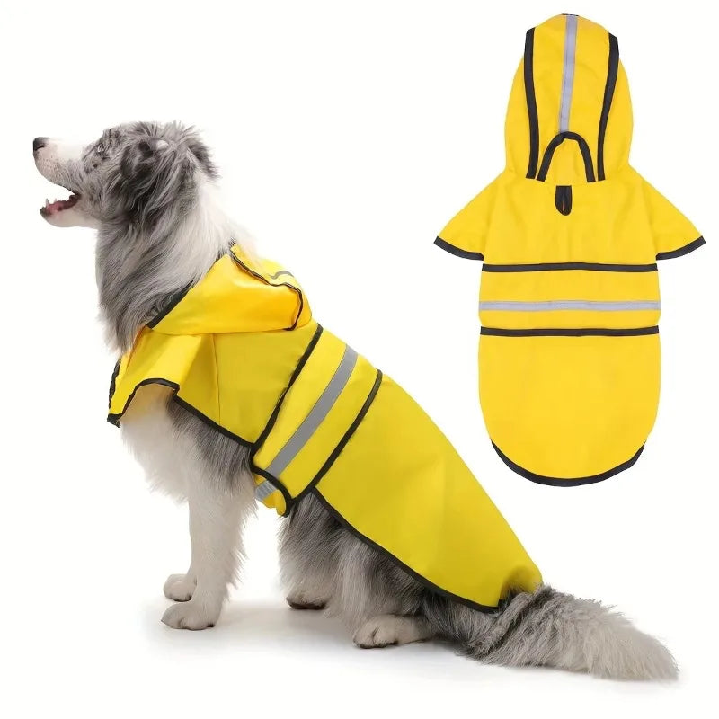 Keep Your Pet Dry And Comfortable - Adjustable Waterproof Windproof Dog Raincoat  Double-Layer Yellow Raincoat With Two-Way Wear