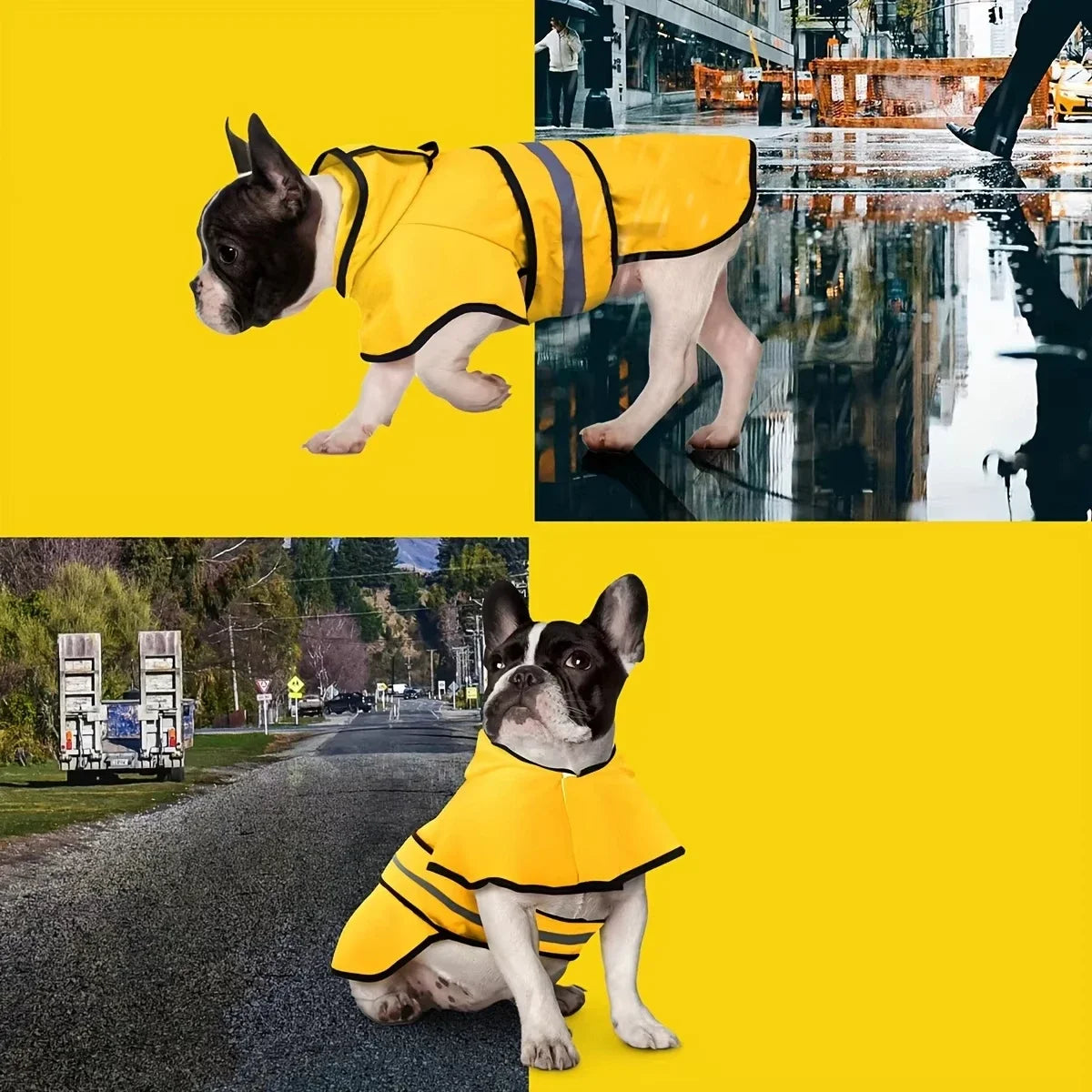 Keep Your Pet Dry And Comfortable - Adjustable Waterproof Windproof Dog Raincoat  Double-Layer Yellow Raincoat With Two-Way Wear